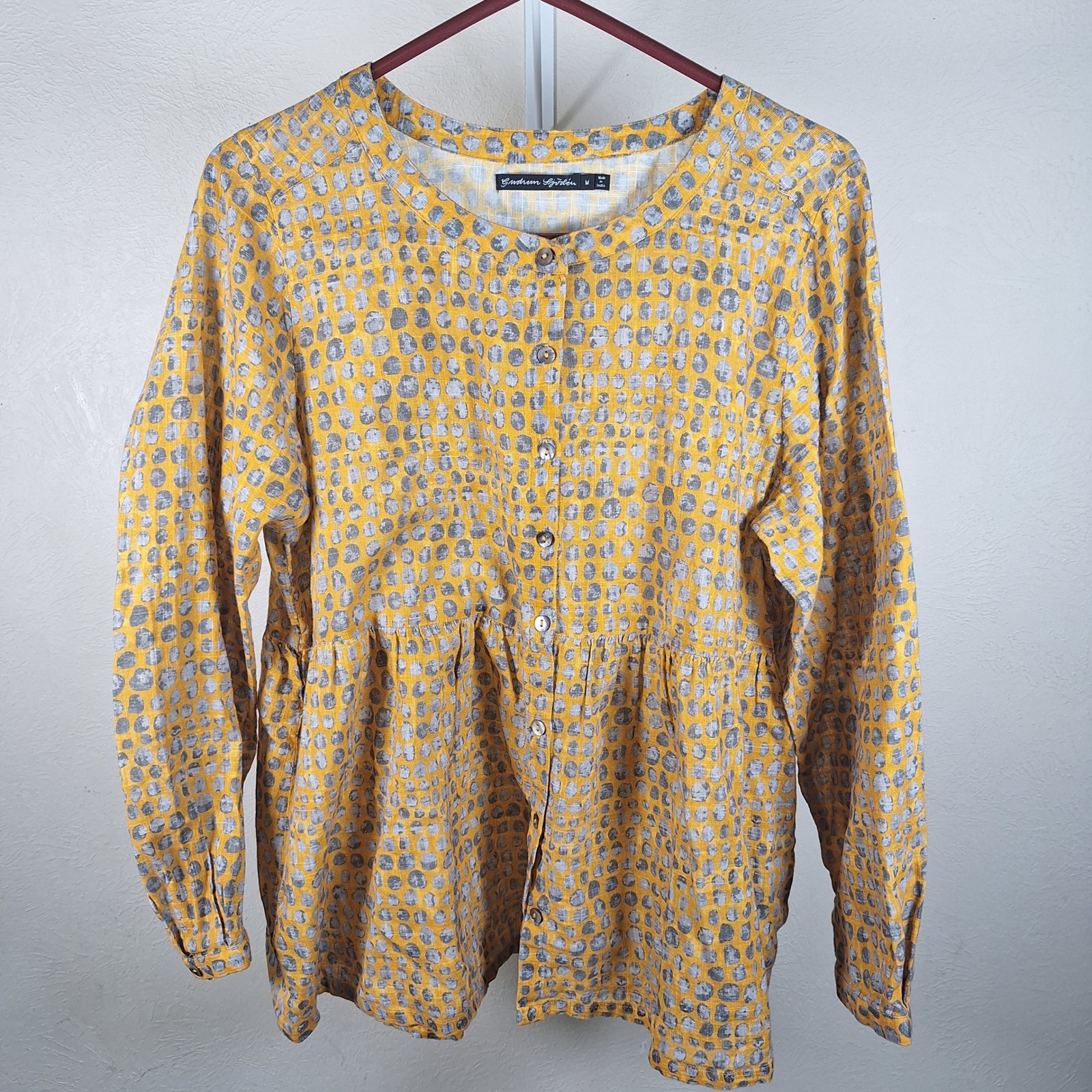 Gudrun Sjoden Boho Lagenlook Tiered Watercolor Tunic Euro Folk Art Mustard M